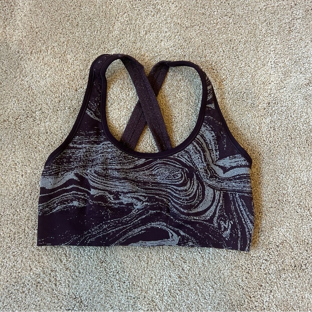 Athleta Cross-Back Sports Bra - Purple and Gray Swirl